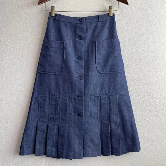 1970s Selvedge Denim Pleated Midi Skirt - Picture 2 of 8